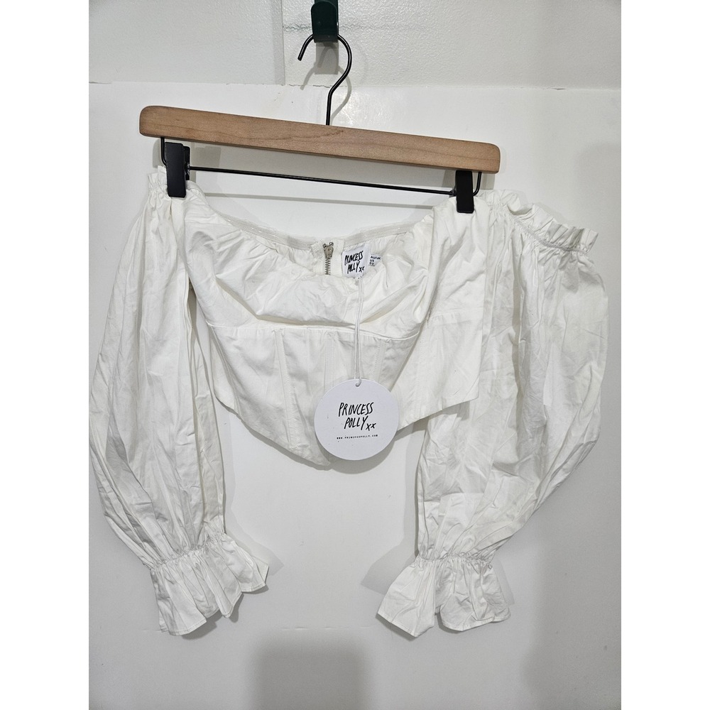 Princess Polly White Off Shoulder Puff Sleeve Corset‎ Crop Top US 4